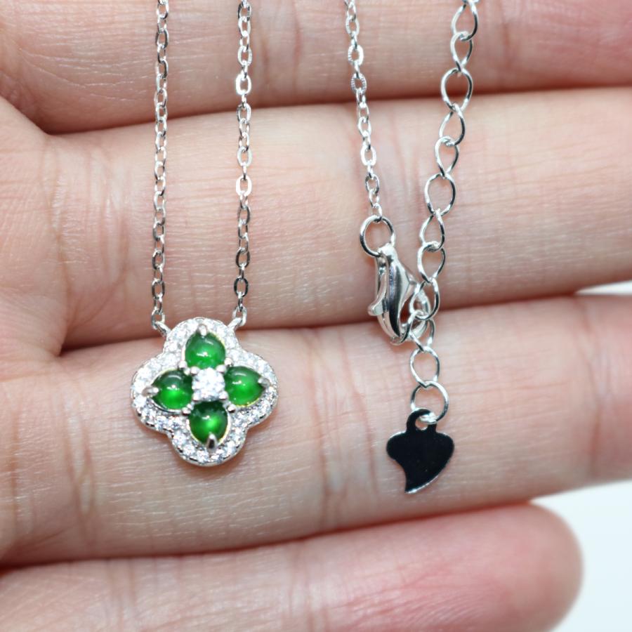 四葉クローバーデザイン シルバー925 ネックレス ペンダント ミャンマー天然翡翠 ジェイダイト ヒスイ A貨 天然石 送料無料 |  | 06