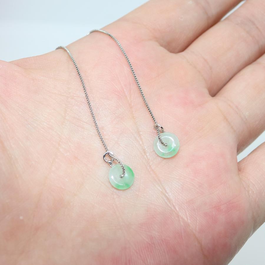 L01 シルバー925 イヤリング ピアス ミャンマー天然翡翠 ジェイダイト