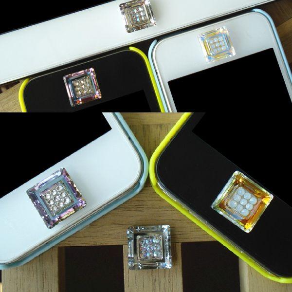 iPhone4/4S/5/6/7/SE/iPad スクエア スワロフスキー ホームボタンシール | 
