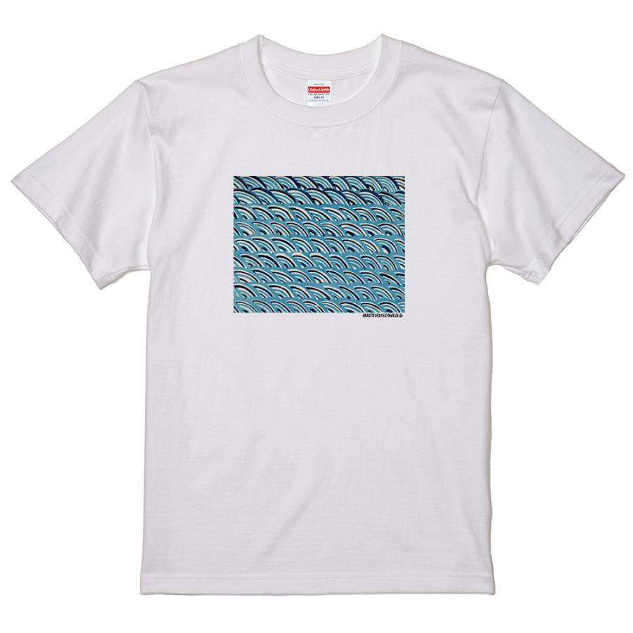 琉球紅型 Tシャツ 白 S/M/L/XL 戦前〜戦後の 着物柄 昭和レトロ 波 