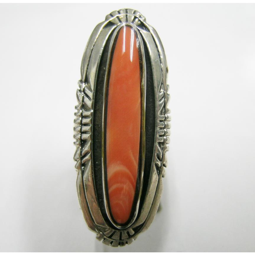 本珊瑚 ピンクコーラル ロングリング 14号 インディアンジュエリー