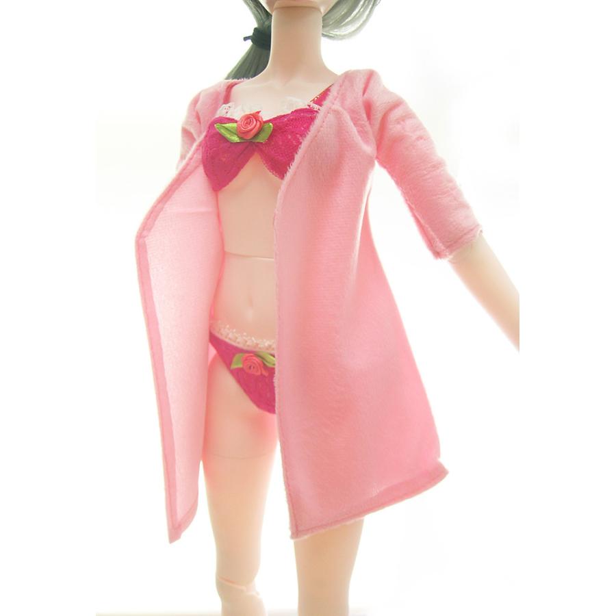 値下 1/3ドール用 バスローブ ガウン ピンク ヘアバンド付 無地 ルーム