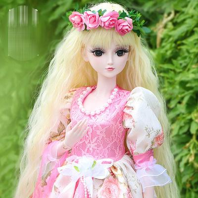 値下 1/3 ドール用 花柄ドレス 花冠 ポーチ付き 暖色系 55 中世