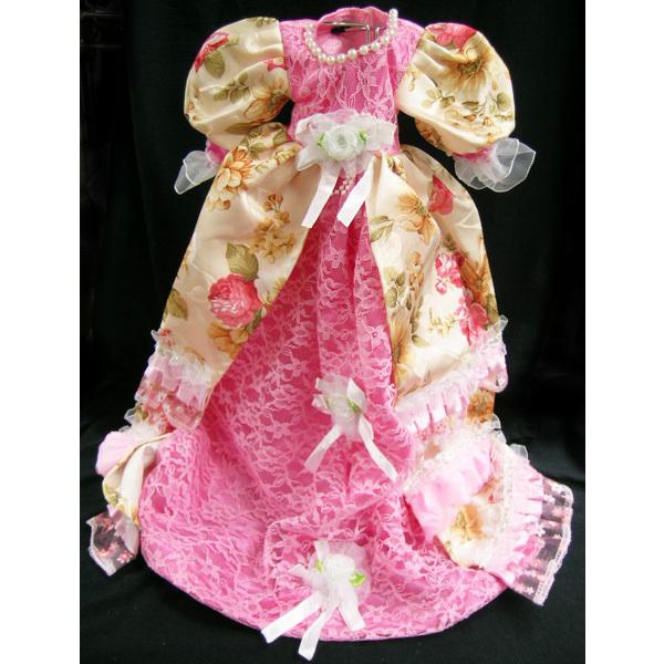 値下 1/3 ドール用 花柄ドレス 花冠 ポーチ付き 暖色系 55 中世