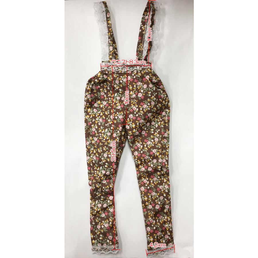 値下 1/3 ドール用 ブラウス & サスペンダー付きパンツ 茶 花柄 60