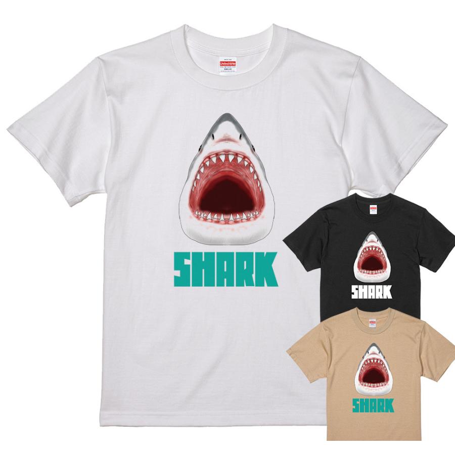 SHARK シャーク サメ Tシャツ ( 白 黒 ライトベージュ ) 鮫 危険
