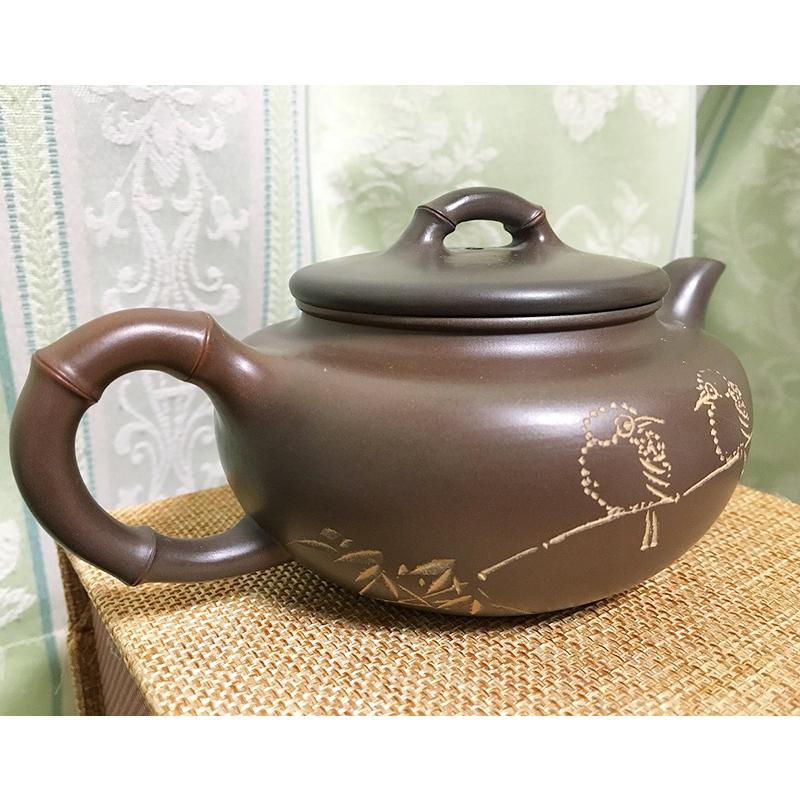 中国 欽陶居 急須 No.22 窯変平竹節 春風得意 紫泥 白泥 紫砂 茶壷