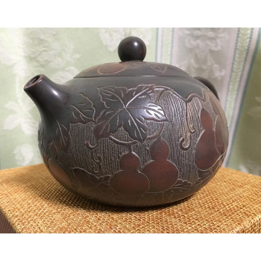 中国 欽陶居 急須 No.4 西施瓢箪 紫泥 白泥 紫砂 茶壷 茶壺 欽州 浮彫 