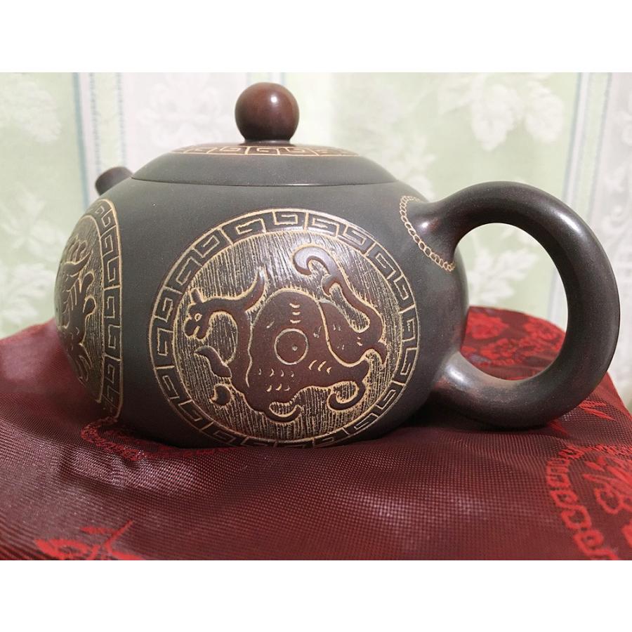 中国 欽陶居 急須 No.57 四面四神 紫泥 白泥 紫砂 茶壷 茶壺 欽州 浮彫 