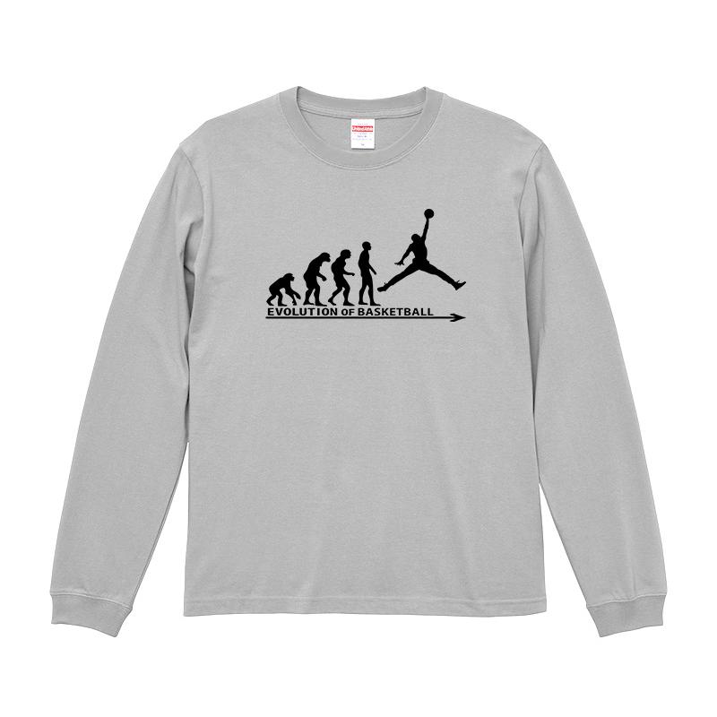 進化 EVOLUTION バスケ ロンT 長袖Tシャツ リブ付き グレー (L