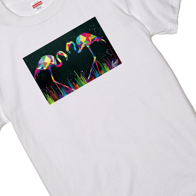 レインボー様 C6430 plageTシャツ フレミンゴ Tシャツ ジャングル 密林 夫婦 フィフティーズ 白地