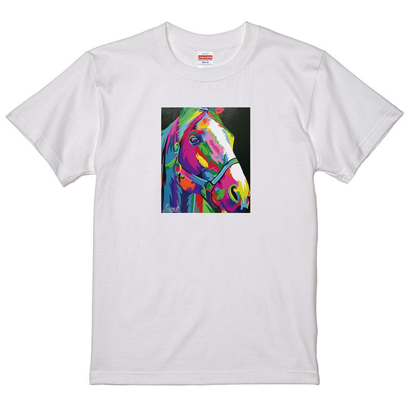 ウマ Tシャツ 白地 馬 うま ホース 午 カラフル レインボーアート