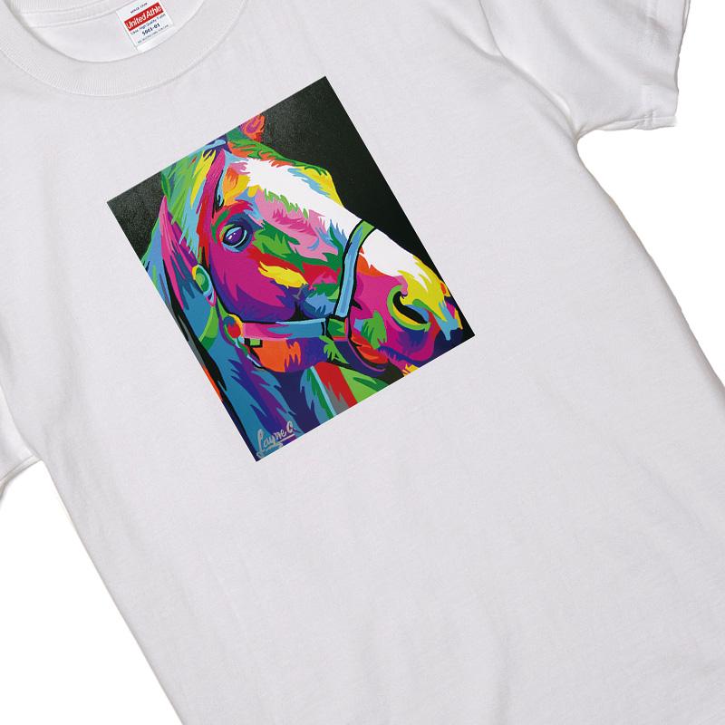 ウマ Tシャツ 白地 馬 うま ホース 午 カラフル レインボーアート