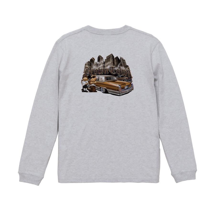 ローライダー HIPHOP系 ロングTシャツ リブ付 アッシュグレー (M/L) 73