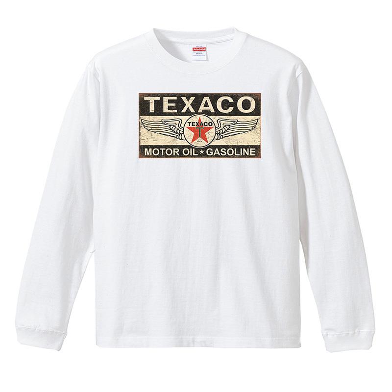 Texaco 看板 ロングTシャツ リブ付き 白 (S/M/L/XL) 長袖 アメ車 