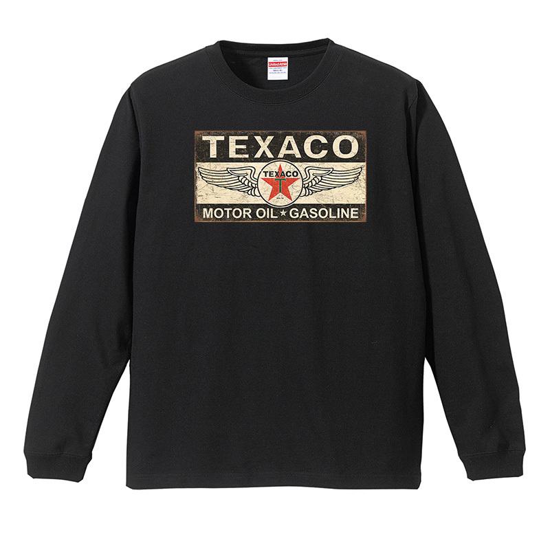 Texaco 看板 ロングTシャツ リブ付き 白 (S/M/L/XL) 長袖 アメ車 