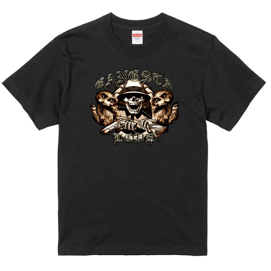 ローライダー Tシャツ MT74 黒 スカル ギャングスター ギャング 