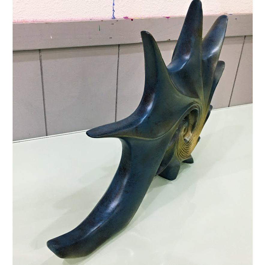 巻き貝のオブジェ オーナメント ( 青 / ブロンズ ) 39cm スカルプ