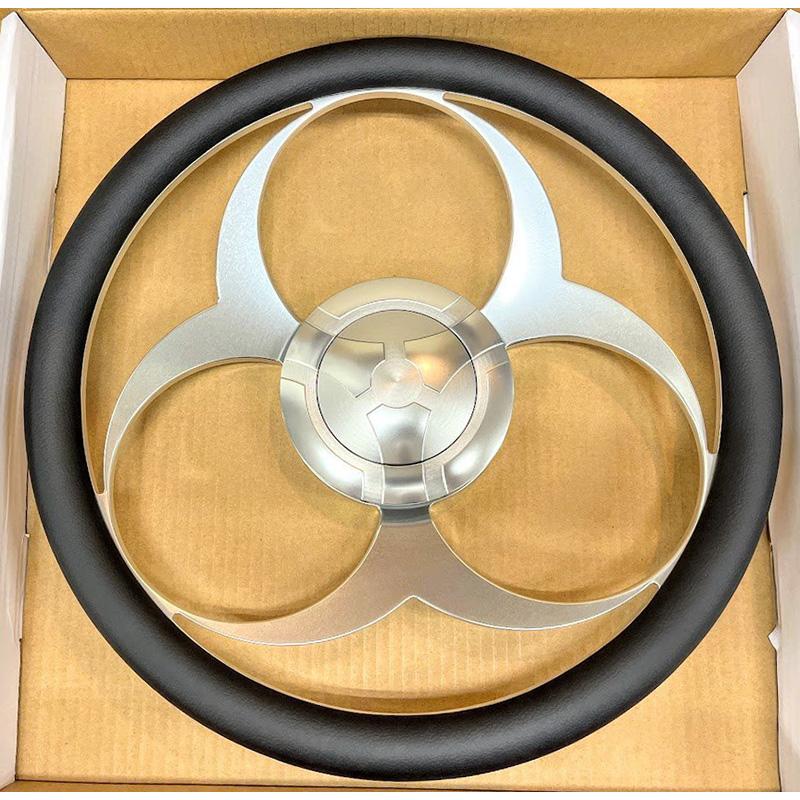 特注カスタム アルミ バイオハザード ステアリング 黒革 9穴 約35φ 14  