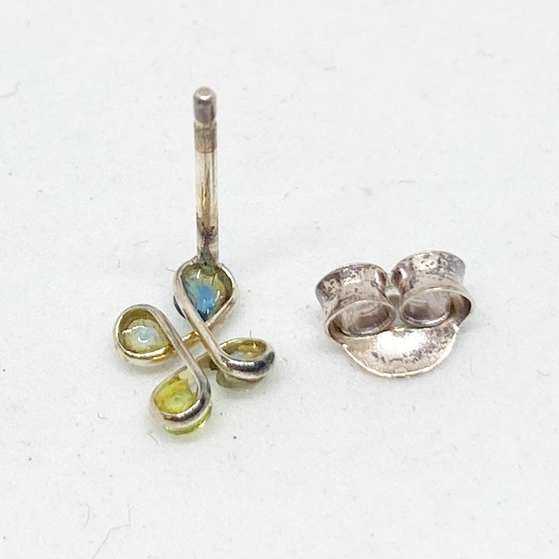 シルバーピアス ジルコニア CZ 十字 クローバー 黄緑 青系 2ペアセット
