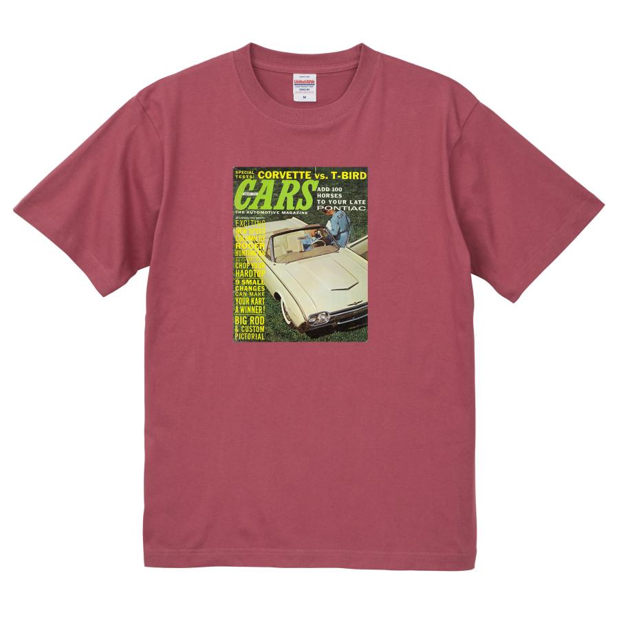 レトロ デザイン ビンテージカー Tシャツ (L) くすみ 赤 アメ車