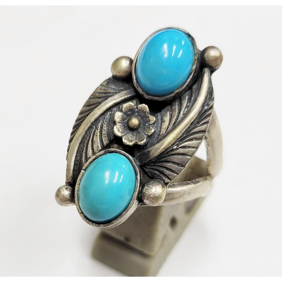 アンティーク風 リーフ ターコイズ リング (116) 16号 インディアン