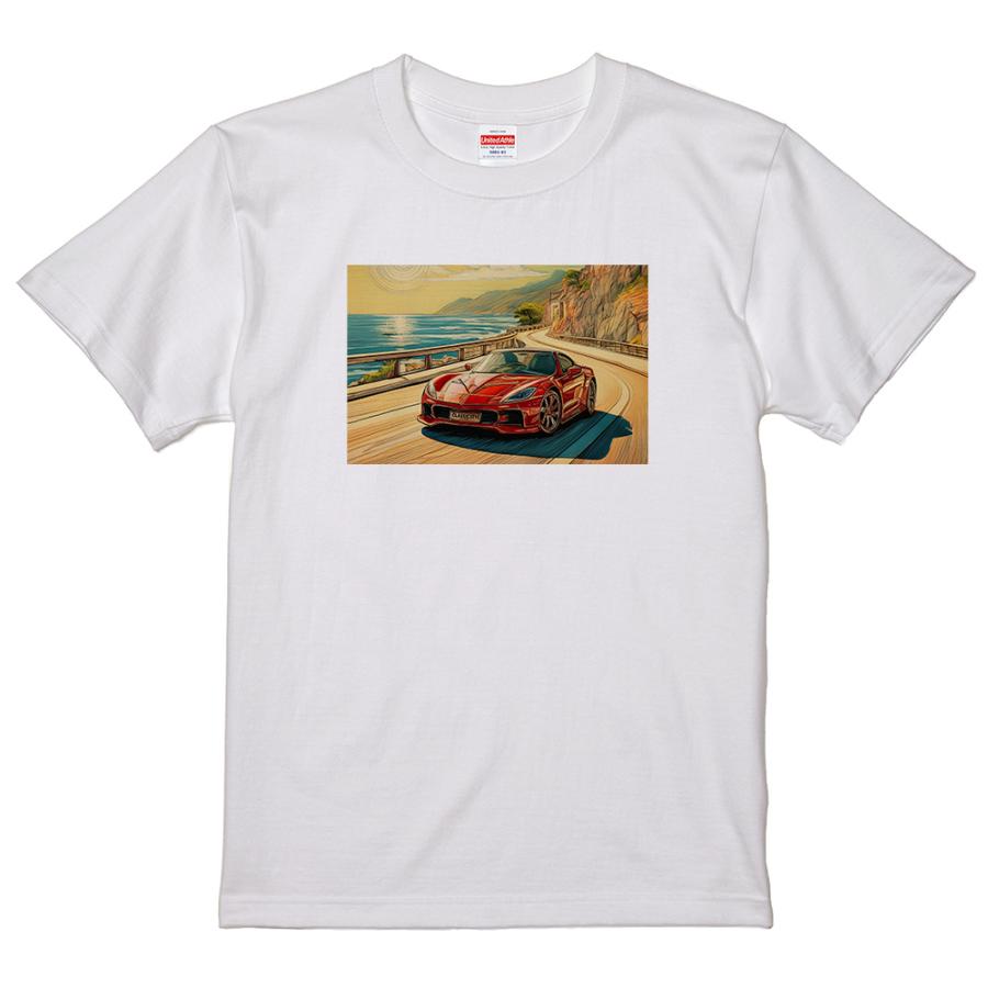 ビンテージ クラシックカー Tシャツ 白 浜辺 海岸通り アメ車 oldays