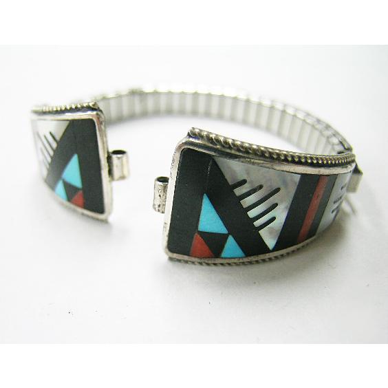 インディアンジュエリー ターコイズシェルインレイ時計ベルト B