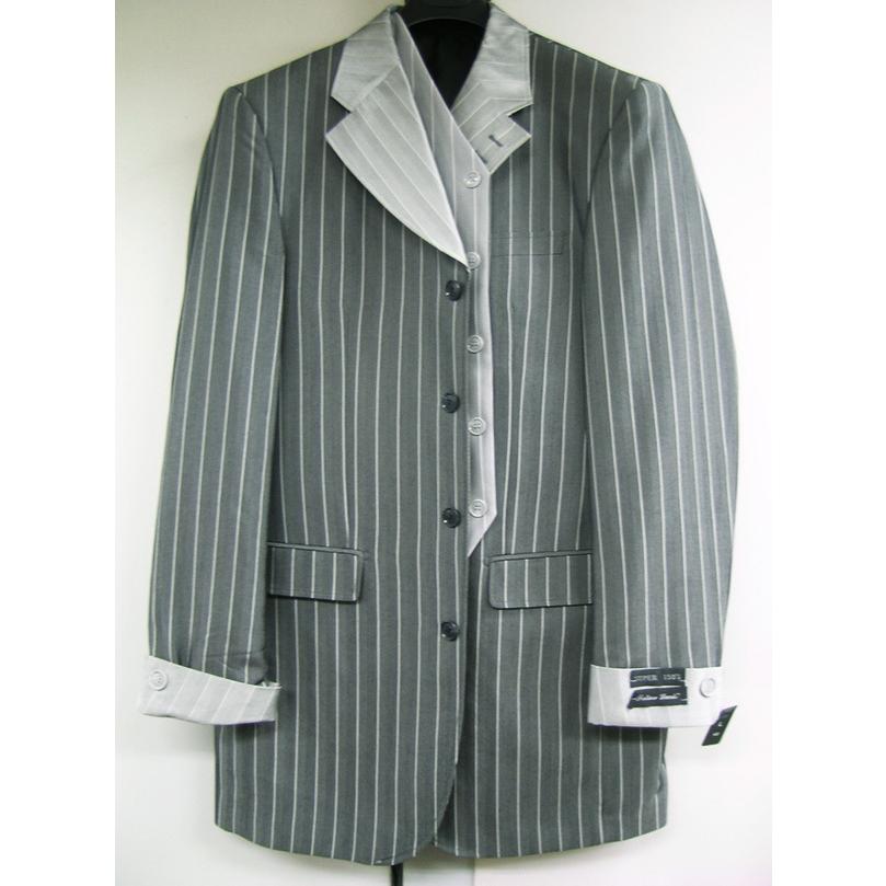ZOOT SUITS ズートスーツ ダークグレー ストライプ ピンスト 縦縞 40L 34W (SL-2911V)ステージ 衣装 冠婚葬祭 40L SL 2911V 平置 前面