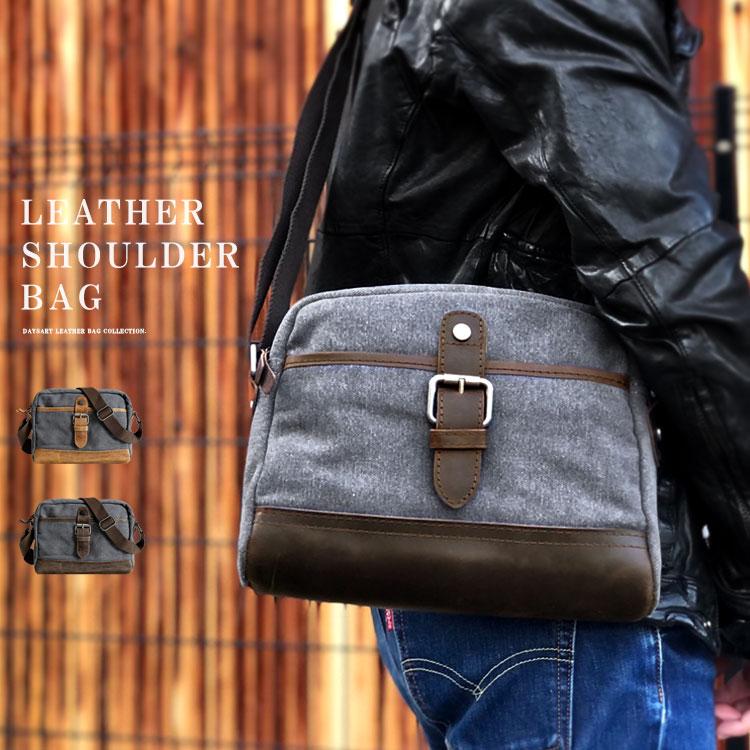 DaysArt デイズアート レザーバッグ ミニバッグ ショルダーバッグ キャンバスバッグ メンズ レディース ユニセックス 本革 帆布 オイルレザー キャンバス生地 ウォータープルーフ ブラウン ダークブラウン 夏物 ab-lb023 DAYSART（デイズアート） ミニバッグ ショルダーバッグ キャンバス