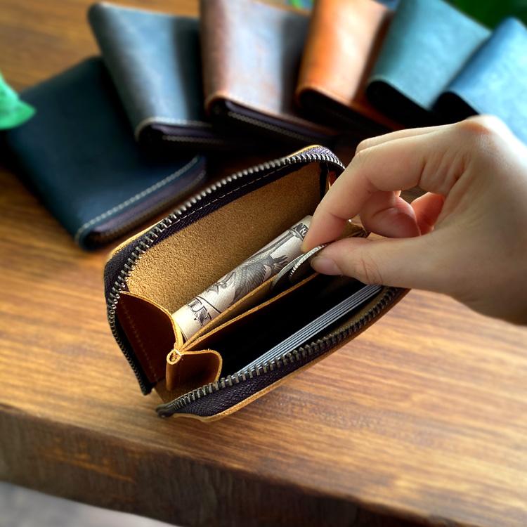 ミニ財布 ラウンドファスナー メンズ レディース 本革 オイルレザー