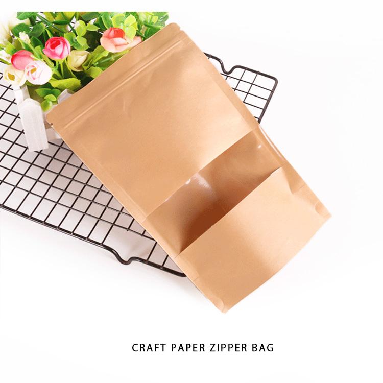50枚セット 14cm×22cm スタンド袋 チャック付き クラフト紙 窓付き