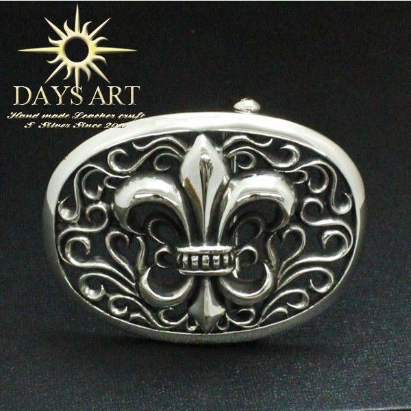 バックル メンズ ベルト用 シルバーMIX 百合の紋章フレアバックル