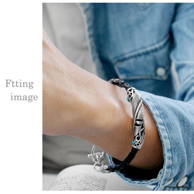 ブレスレット シルバー925 メンズ 本革 フェザーモチーフ ターコイズ | ブランド登録なし | 05