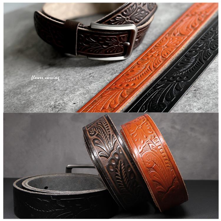 ベルト 本革 メンズ カービング 大きいサイズ有り 牛革レザーベルト