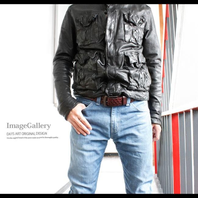 レザーベルト メンズ 本革 ヘキサゴン 型押し バックルベルト : 革財布