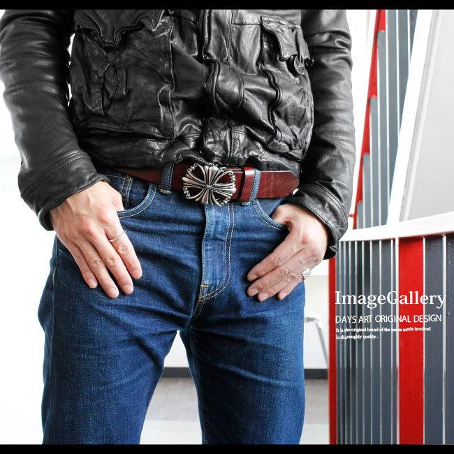 バックルベルト レザーベルト メンズ 本革 アイアンクロスバックル