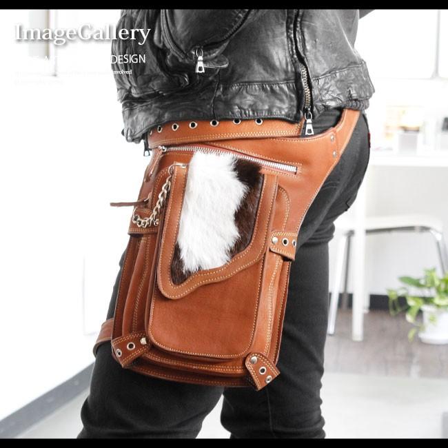 レッグバッグ 本革レザー メンズ 牛毛皮 バイカー ライダース 長財布