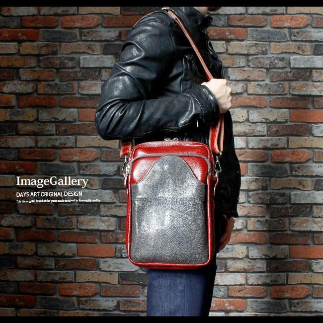 ショルダーバッグ レザー エイ革 メンズ レディース 本革 スティングレー フラット加工 天然 レッド | DAYSART | 11