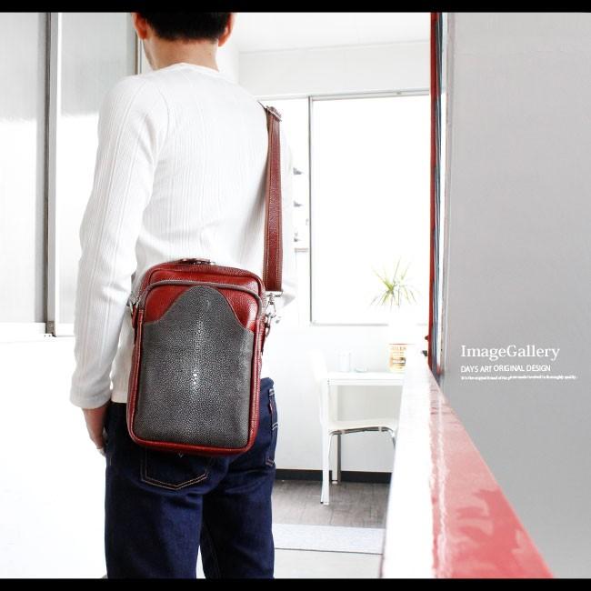 ショルダーバッグ レザー エイ革 メンズ レディース 本革 スティングレー フラット加工 天然 レッド | DAYSART | 12