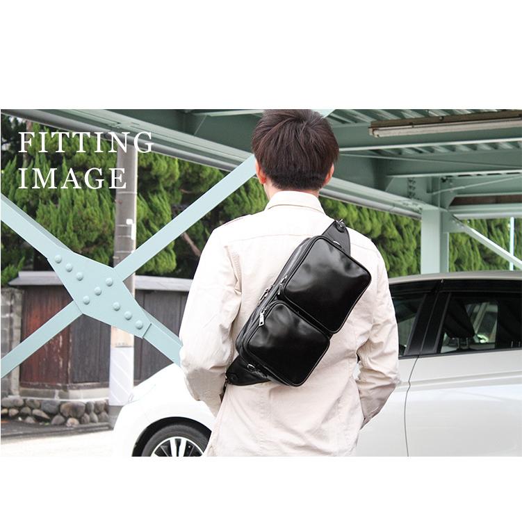 ボディバッグ メンズ 本革 マーキス ダブルポケット スクエア ハンドメイド ショルダーベルト | DAYSART | 13