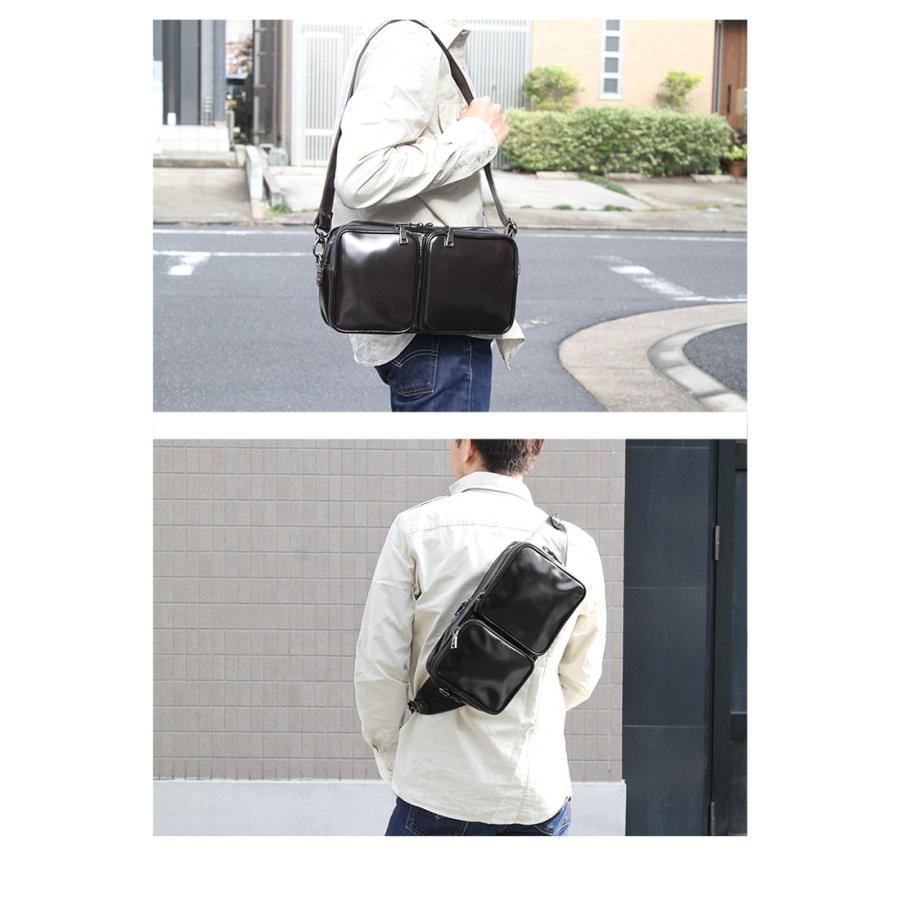 ボディバッグ メンズ 本革 マーキス ダブルポケット スクエア ハンドメイド ショルダーベルト | DAYSART | 14