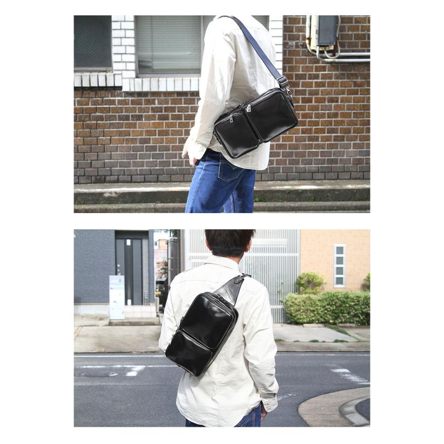 ボディバッグ メンズ 本革 マーキス ダブルポケット スクエア ハンドメイド ショルダーベルト | DAYSART | 06