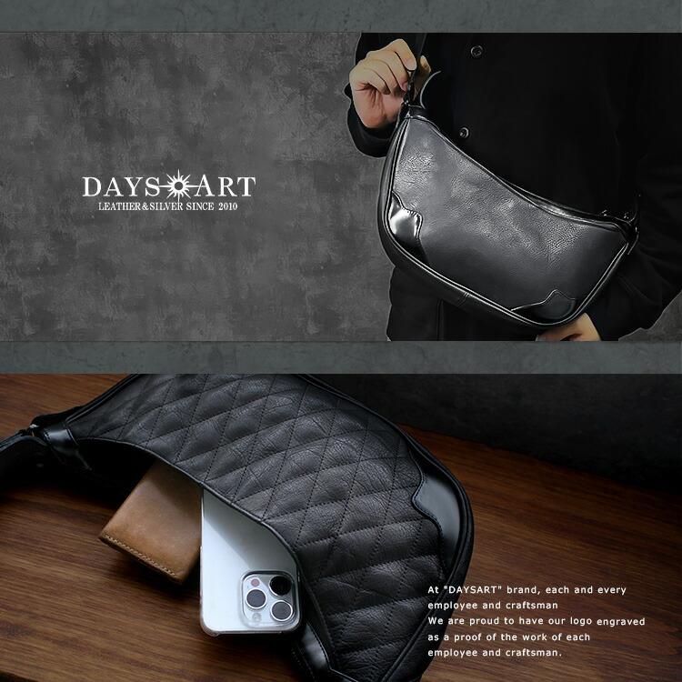 ショルダーバッグ ボディバッグ 弓張月型 メンズ 本革 レザーバッグ ダブルファスナー キルティング ハンドメイド 耐水性 ブラック | DAYSART | 20