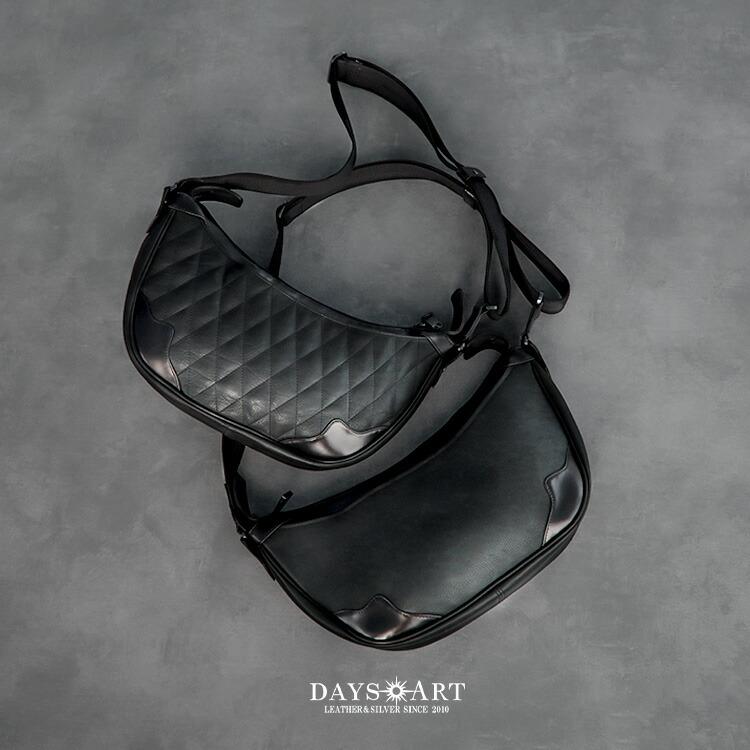 ショルダーバッグ ボディバッグ 弓張月型 メンズ 本革 レザーバッグ ダブルファスナー キルティング ハンドメイド 耐水性 ブラック | DAYSART | 04