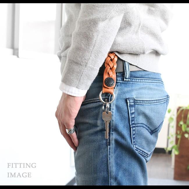 キーホルダー ベルトループ メンズ 本革 編み込み ボタン式