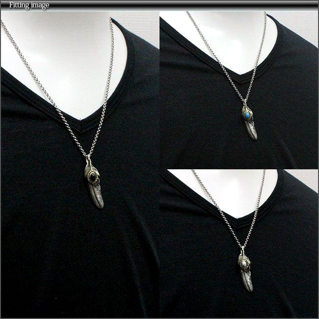 ネックレス シルバー925 メンズ レディース フェザー ストーン