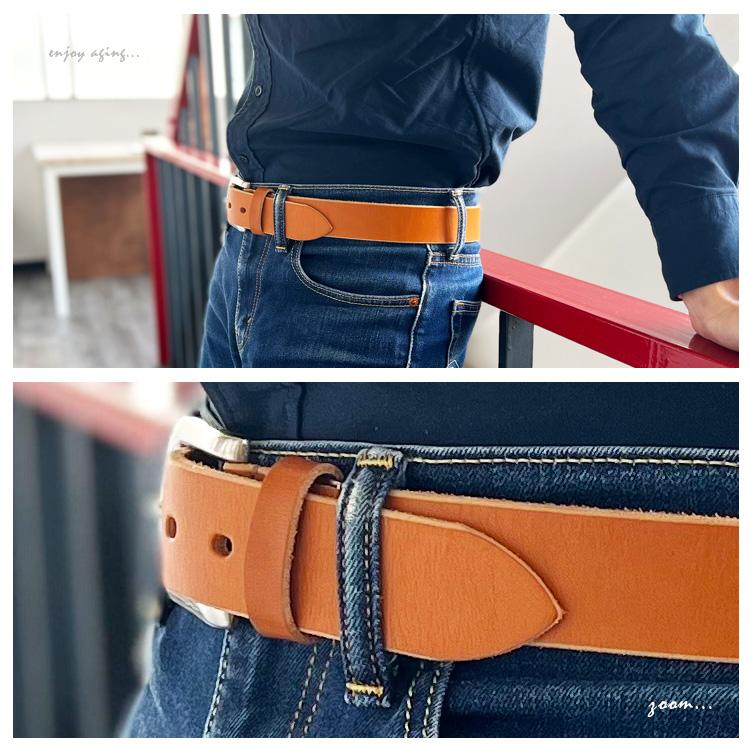 ベルト 栃木レザー メンズ 本革 厚手 ワニ口 バックルベルト バックルボタン留め バックル交換可能 紳士用 バイカー 日本製 | DAYSART | 11