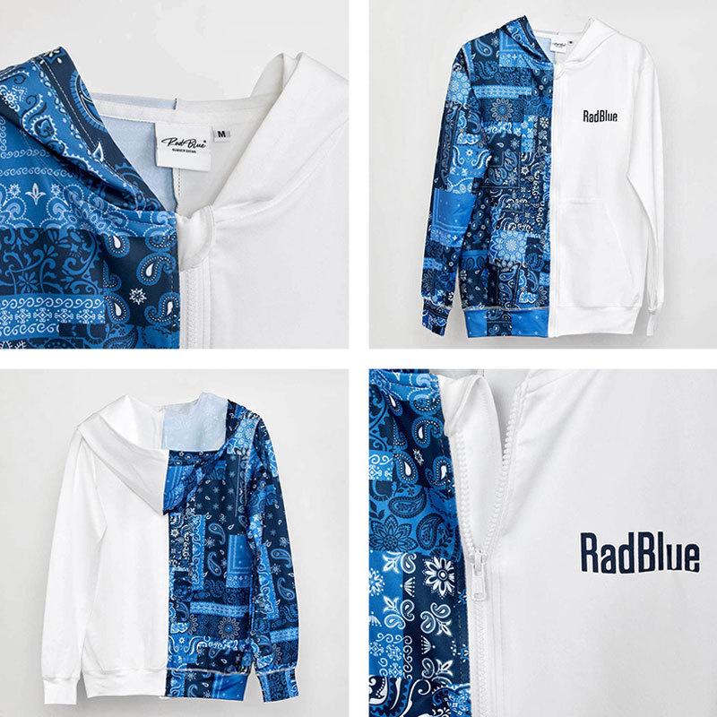 GINGER掲載商品 RadBlue ラッシュパーカー CR BANDANA バンダナ柄 ラッシュガード ジップパーカー 水着 メンズ 水陸両用シャツ レッド S M L XL