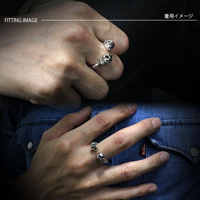 指輪 フリーサイズ メンズ リング シルバー925製 スカルヘッド : 革